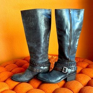 BRONX Black distressed Y2K studded black leather boot size 39